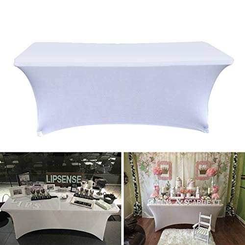 ELEOPTION - Mantel rectangular elástico para mesa DJ: fundas de mesa ajustadas, mesa de fiesta, manteles, mesa de boda, mesa de rectangular, mesa de cocina, mesas plegables, Blanco, 4 Ft (122x76x76CM)