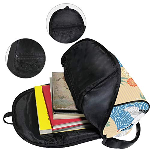 ELIENONO Mochilas Escolares Juveniles,Patrón Sin Fisuras con Aves Grulla Garza Japonesa,Mochila Hombre Casual Mochila para Portatil Resistente Mochila Instituto para Chicos
