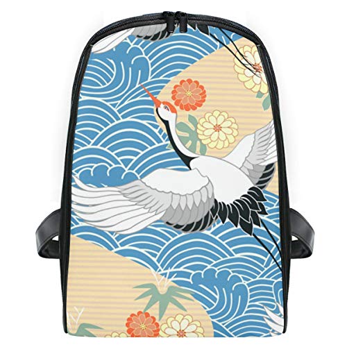 ELIENONO Mochilas Escolares Juveniles,Patrón Sin Fisuras con Aves Grulla Garza Japonesa,Mochila Hombre Casual Mochila para Portatil Resistente Mochila Instituto para Chicos
