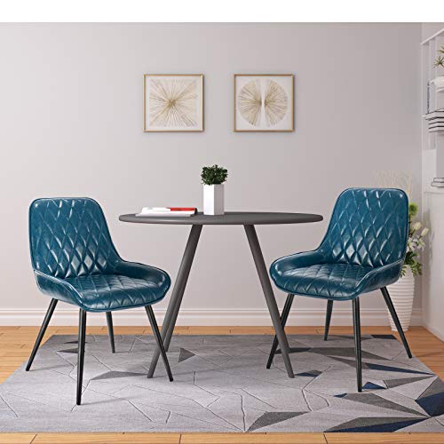 ELIGHTRY Sillas de Comedor con Respaldo Patas Metal Sillas Diseño Nórdico en Piel Sintetica Sillas Salón Silla de Oficina Sillas de Cocina Set de 2 Piezas Azul