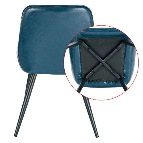 ELIGHTRY Sillas de Comedor con Respaldo Patas Metal Sillas Diseño Nórdico en Piel Sintetica Sillas Salón Silla de Oficina Sillas de Cocina Set de 2 Piezas Azul