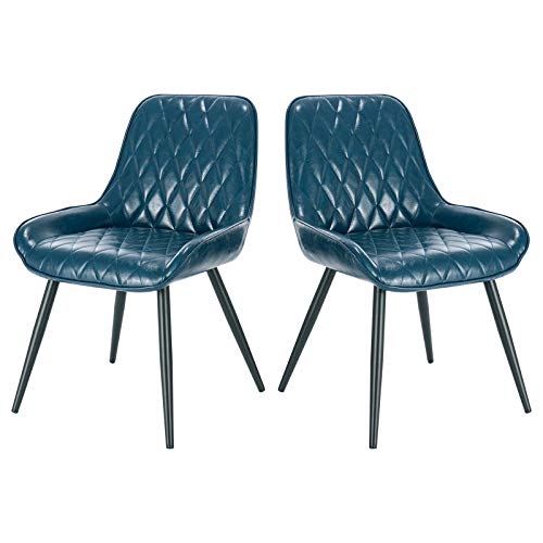 ELIGHTRY Sillas de Comedor con Respaldo Patas Metal Sillas Diseño Nórdico en Piel Sintetica Sillas Salón Silla de Oficina Sillas de Cocina Set de 2 Piezas Azul