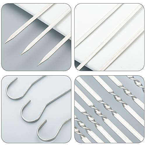 Elinala Pinchos Barbacoa, Máquina para Pinchos de Carne, 20 Piezas de Metal Plano Reutilizable Kebab y 1 Pieza 3 en 1 Ulti-Function Barbacoa Verduras Carne Brocheta Caja (35 CM)