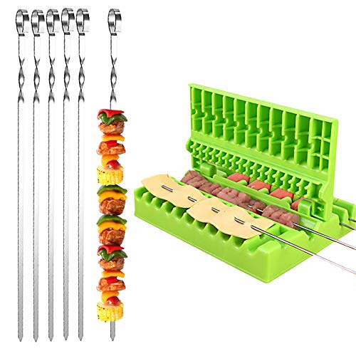 Elinala Pinchos Barbacoa, Máquina para Pinchos de Carne, 20 Piezas de Metal Plano Reutilizable Kebab y 1 Pieza 3 en 1 Ulti-Function Barbacoa Verduras Carne Brocheta Caja (35 CM)