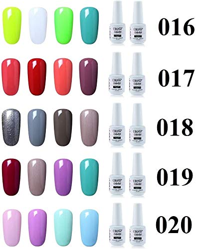 Elite99 Esmalte Semipermanente UV LED 6pcs Kit Uñas de Gel Pintauñas con Base Top Coat Esmalte de Uñas Soakoff Manicura - Gift set 020