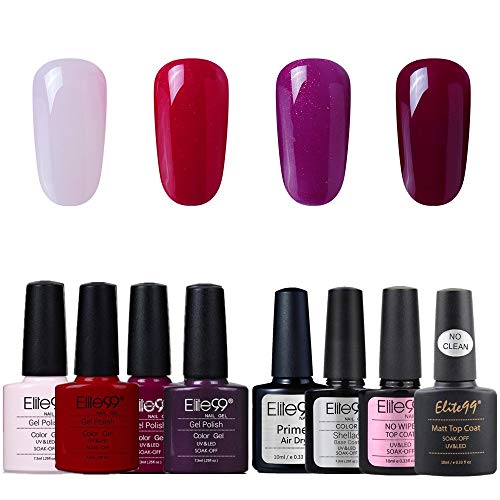 Elite99 Esmaltes Semipermenentes para Uñas 8pcs Kit con Base Top Coat Primer 03