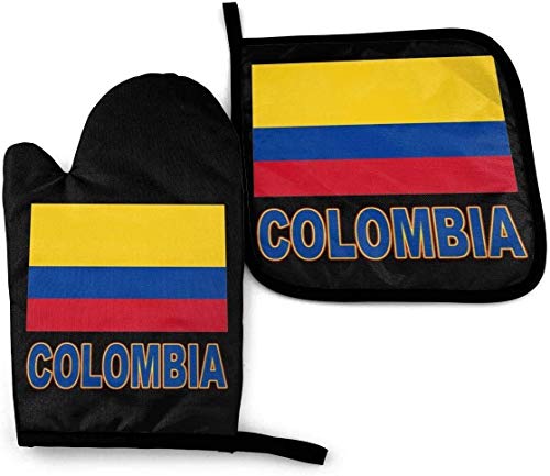 Eliuji Bandera Colombiana Manoplas y Soportes para ollas Colombia Guantes de Cocina Guantes para Hornear Guantes para cocinar en Barbacoa Hornear Asar a la Parrilla