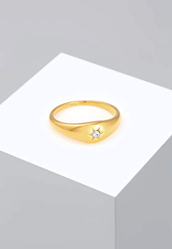 Elli Anillos Anillo para mujer tipo sello con estrella brillante y cristales de Swarovski® de plata esterlina 925
