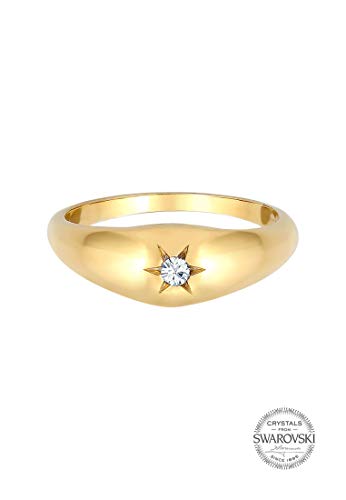 Elli Anillos Anillo para mujer tipo sello con estrella brillante y cristales de Swarovski® de plata esterlina 925