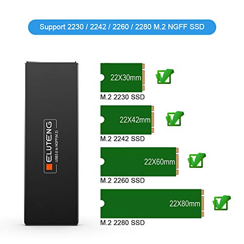 ELUTENG M2 to USB 3.0 NGFF M.2 Carcasa Adapter UASP SATA III Aluminio M.2 Caja Soporte Todos B y B + M Key (Clave) NGFF SSD Enclosure M2 SATA Adaptador con Cable USB 3.0, Not Support NVME (Negro)