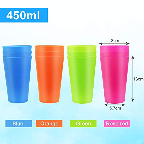 EMAGEREN 12pcs Vasos de Plástico, 450 ml, Vaso de Plástico Colores, Duros, Reutilizables, Resistencia al Calor, Tazas, Ideal para Fiesta, Partido de la Parrilla, Cumpleaños de los Niños