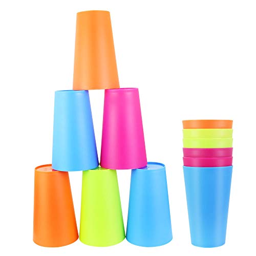 EMAGEREN 12pcs Vasos de Plástico, 450 ml, Vaso de Plástico Colores, Duros, Reutilizables, Resistencia al Calor, Tazas, Ideal para Fiesta, Partido de la Parrilla, Cumpleaños de los Niños