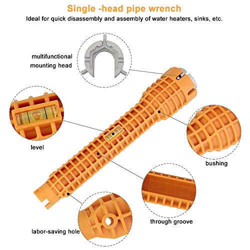 EMAGEREN Llave de Tubo para Grifos, Herramienta de la Llave de la Tubería, Llave para Fregadero, Llave Inglesa para Fontaneria Ideal para Inodoro, Lavabo, Baño, Cocina Y Más (Amarillo)