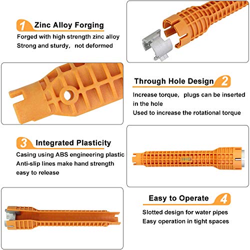 EMAGEREN Llave de Tubo para Grifos, Herramienta de la Llave de la Tubería, Llave para Fregadero, Llave Inglesa para Fontaneria Ideal para Inodoro, Lavabo, Baño, Cocina Y Más (Amarillo)