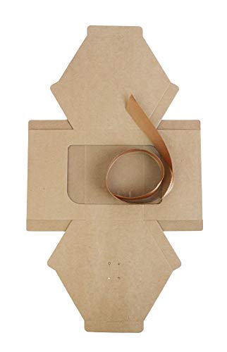 Emartbuy Bolsa de Regalo Hexagonal Papel Fuerte Levántate, 10 cm x 10 cm x 12 cm, Bolso Kraft Marrón Caja de Magdalenas Galletas Mollete Tarta Con Ventana Transparente y Cinta - Paquete de 24