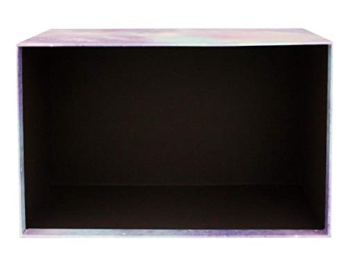 Emartbuy Lujo Rígido Caja de Regalo de Presentación en Forma de Rectángulo, 25 x 16 x 11 cm, Caja Rosa Pastel Morado Con Tapa, Interior Marrón Chocolate y Decoración de Bolas Multicolores