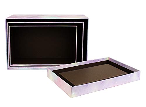Emartbuy Lujo Rígido Caja de Regalo de Presentación en Forma de Rectángulo, 25 x 16 x 11 cm, Caja Rosa Pastel Morado Con Tapa, Interior Marrón Chocolate y Decoración de Bolas Multicolores