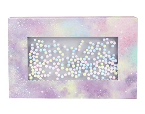 Emartbuy Lujo Rígido Caja de Regalo de Presentación en Forma de Rectángulo, 28 x 18 x 13 cm, Caja Rosa Pastel Morado Con Tapa, Interior Marrón Chocolate y Decoración de Bolas Multicolores