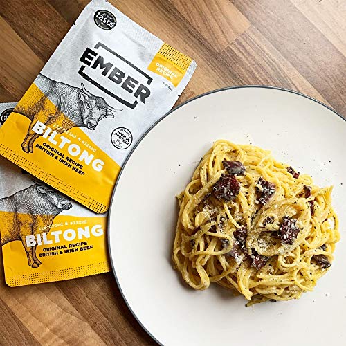 Ember Biltong – Original Beef Jerky - Cecina de Vaca - Aperitivo alto en Proteínas - Original (Paquete de 10)
