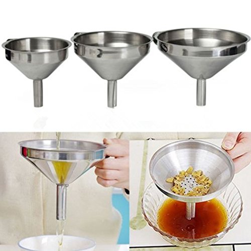 Embudo y filtro decantador de aceite o mermeladas de acero inoxidable - Utensilio de cocina – Plata, 11 cm