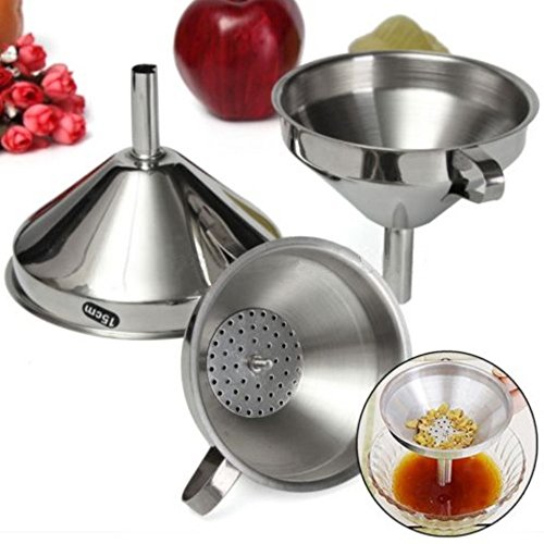 Embudo y filtro decantador de aceite o mermeladas de acero inoxidable - Utensilio de cocina – Plata, 11 cm