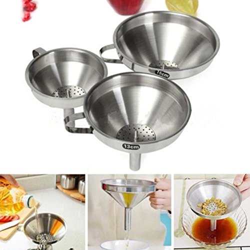 Embudo y filtro decantador de aceite o mermeladas de acero inoxidable - Utensilio de cocina – Plata, 11 cm