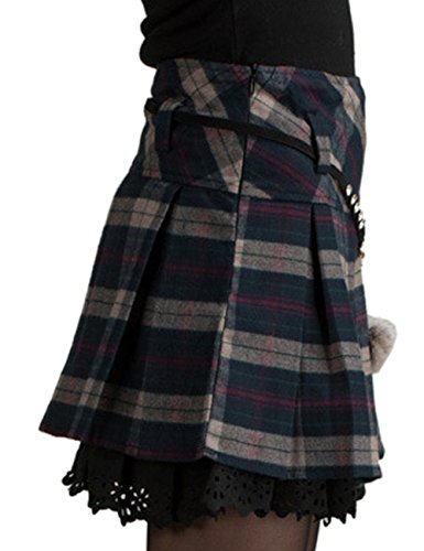 EMMA Mini Falda Mujer Plisada Escocesa Elegante Invierno Alta Cinturilla Elástica de Encaje Doble de la Colegiala (con Hermosa Cadena en la Cintura)