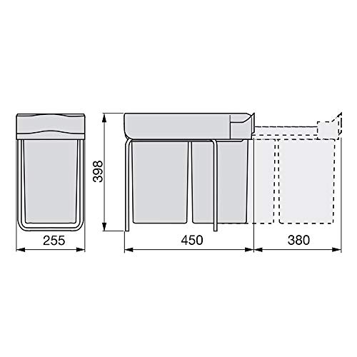 Emuca 8489021 8489021- Contenedor de reciclaje fijación Inferior y extracción Manual con 2 vasos de 14 litros y tapa automática