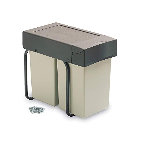 Emuca 8489021 8489021- Contenedor de reciclaje fijación Inferior y extracción Manual con 2 vasos de 14 litros y tapa automática