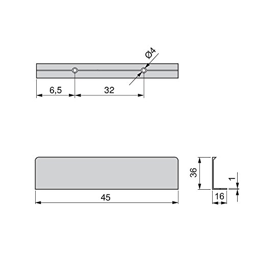 Emuca 9166062 Tirador para mueble, 45mm, Aluminio, Anodizado mate, Lote de 25