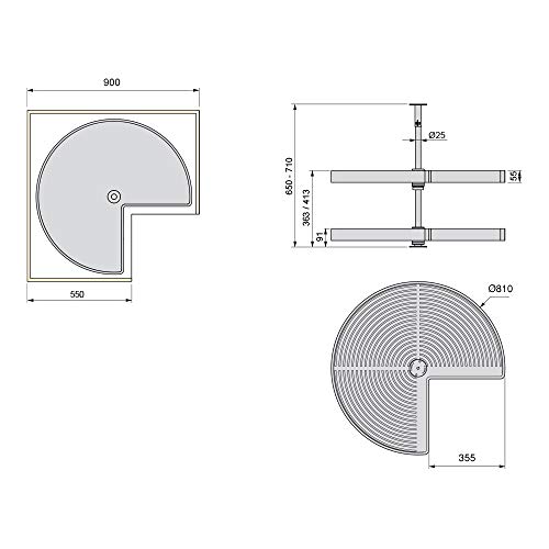 EMUCA - Kit de bandejas giratorias para Mueble de Cocina esquinero, bandejas giratorias 3/4 de Ø810mm para modulo de 900mm, Blanco