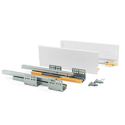 Emuca - Kit de cajón para cocina o baño con guias de extracción total y cierre suave, altura 105mm y profundidad 450mm, Gris antracita