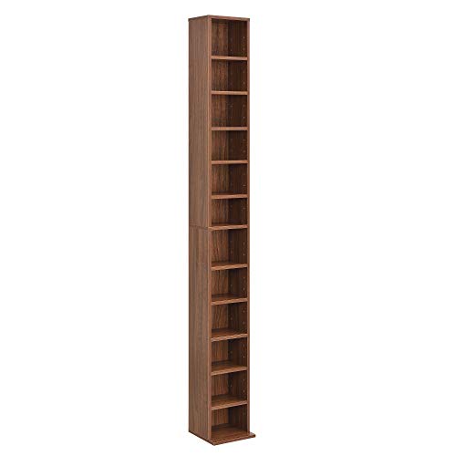 [en.casa] Estante para CDs Soporte para DVDs 175 x 20 x 20 cm Librería con 12 compartimientos Color Nogal