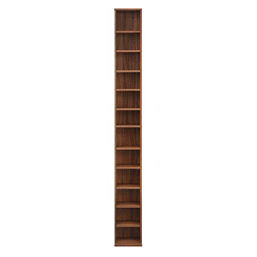 [en.casa] Estante para CDs Soporte para DVDs 175 x 20 x 20 cm Librería con 12 compartimientos Color Nogal