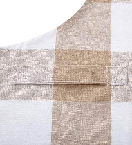 Encasa Homes Delantal de Cocina Ajustable con Bolsillos y toallero - 31 x 25 Inch - Algodón ecológico, Hogar y el Restaurante, Hombres, Mujeres, Cocina, Hornead - Cheques Buffalo Beige
