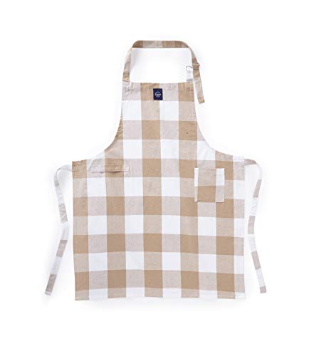 Encasa Homes Delantal de Cocina Ajustable con Bolsillos y toallero - 31 x 25 Inch - Algodón ecológico, Hogar y el Restaurante, Hombres, Mujeres, Cocina, Hornead - Cheques Buffalo Beige