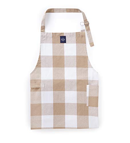 Encasa Homes Delantal de Cocina Ajustable con Bolsillos y toallero - 31 x 25 Inch - Algodón ecológico, Hogar y el Restaurante, Hombres, Mujeres, Cocina, Hornead - Cheques Buffalo Beige