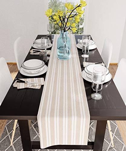 Encasa Homes Servilletas de Mesa de Comedor de 12 pcs Juego de Grandes 43 x 43 cm (17 x 17 Inch) - Franca Beige Rayas - Tela de Fiesta de algodón Pesado Absorbente Lavable a máquina