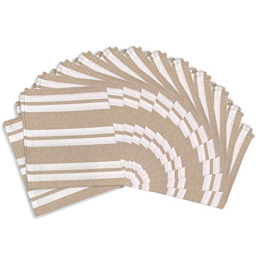 Encasa Homes Servilletas de Mesa de Comedor de 12 pcs Juego de Grandes 43 x 43 cm (17 x 17 Inch) - Franca Beige Rayas - Tela de Fiesta de algodón Pesado Absorbente Lavable a máquina