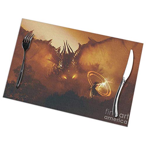 eneric - Juego de manteles individuales resistentes al calor, manteles individuales de PVC lavables, cocina y reataurante. Juego de 6 unidades, invocar Shenlong