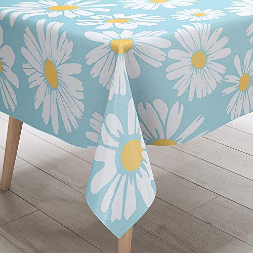 Enhome Mantel Mesa Rectangular Tela, Antimanchas Lavable Square Impresión 3D Girasol Poliéster Manteles para Cocina o Salón Comedor Decoración del Mesa (100x140cm,Azul Margarita)