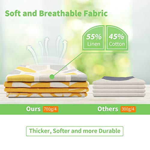 Enibon Fundas de Cojines 45x45cm, 4 Pack Funda Cojin de Lino y Algodón, Estilo Engrosado Super Suave, Fundas de Almohada Cuadrada para Sofá Cama Sillas Coche Dormitorio Decoracion para Hogar. Amarillo