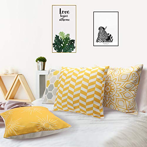 Enibon Fundas de Cojines 45x45cm, 4 Pack Funda Cojin de Lino y Algodón, Estilo Engrosado Super Suave, Fundas de Almohada Cuadrada para Sofá Cama Sillas Coche Dormitorio Decoracion para Hogar. Amarillo