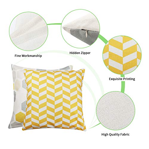 Enibon Fundas de Cojines 45x45cm, 4 Pack Funda Cojin de Lino y Algodón, Estilo Engrosado Super Suave, Fundas de Almohada Cuadrada para Sofá Cama Sillas Coche Dormitorio Decoracion para Hogar. Amarillo