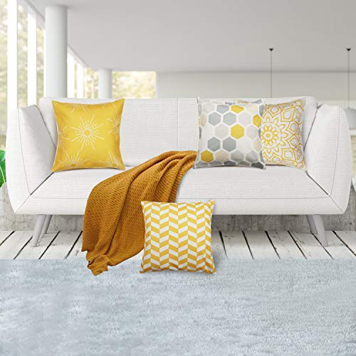 Enibon Fundas de Cojines 45x45cm, 4 Pack Funda Cojin de Lino y Algodón, Estilo Engrosado Super Suave, Fundas de Almohada Cuadrada para Sofá Cama Sillas Coche Dormitorio Decoracion para Hogar. Amarillo