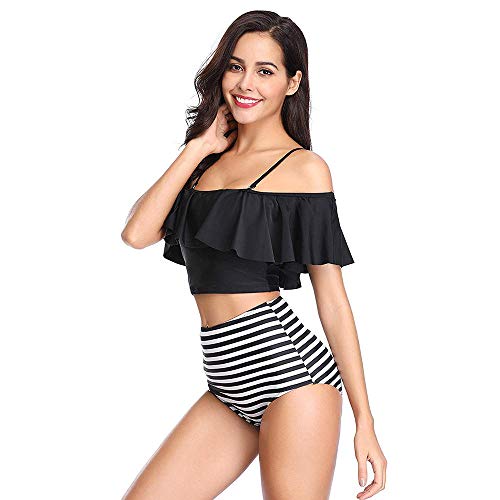 ENLAZY Bikini con Volantes Traje de baño Sexy Traje de baño de Cintura Alta Traje de baño Tankini Traje de baño Bandeau de Dos Piezas, F, XL