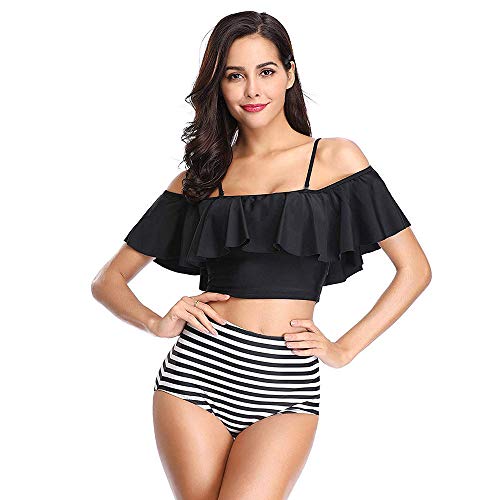 ENLAZY Bikini con Volantes Traje de baño Sexy Traje de baño de Cintura Alta Traje de baño Tankini Traje de baño Bandeau de Dos Piezas, F, XL