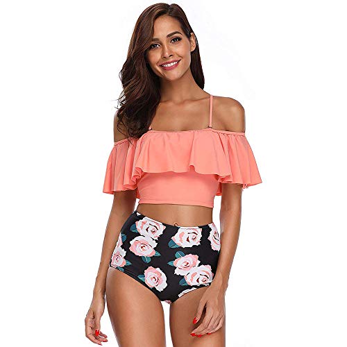 ENLAZY Bikini con Volantes Traje de baño Sexy Traje de baño de Cintura Alta Traje de baño Tankini Traje de baño Bandeau de Dos Piezas, F, XL