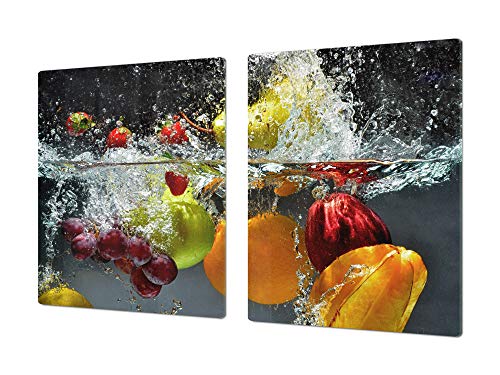 Enorme Cubre vitros de cristal templado - Tablas para cortar gigante – Tabla para amasar y protector de vitro – UNA PIEZA (80 x 52 cm) o DOS PIEZAS (40 x 52 cm) Serie de Frutas y Verduras DD02