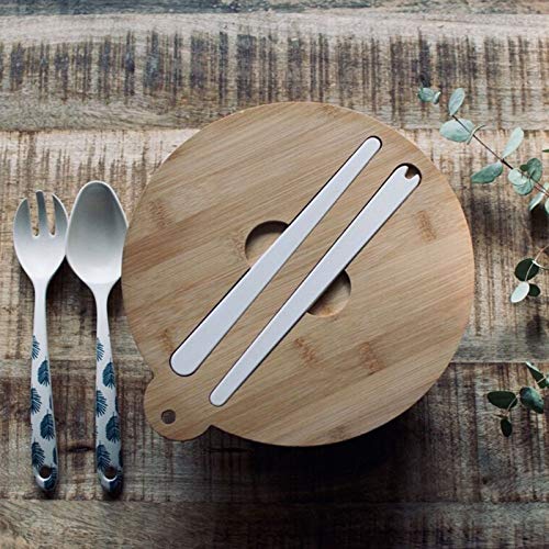 Ensaladera de bambú grande con tapa y cubiertos para ensalada, cuenco para servir (ensaladera, tapa de madera, cuenco de 27 cm, color blanco y azul)